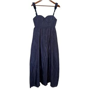 AMUR Bustier Midi Dress Structured Bodice Adjustable Straps Blue 4